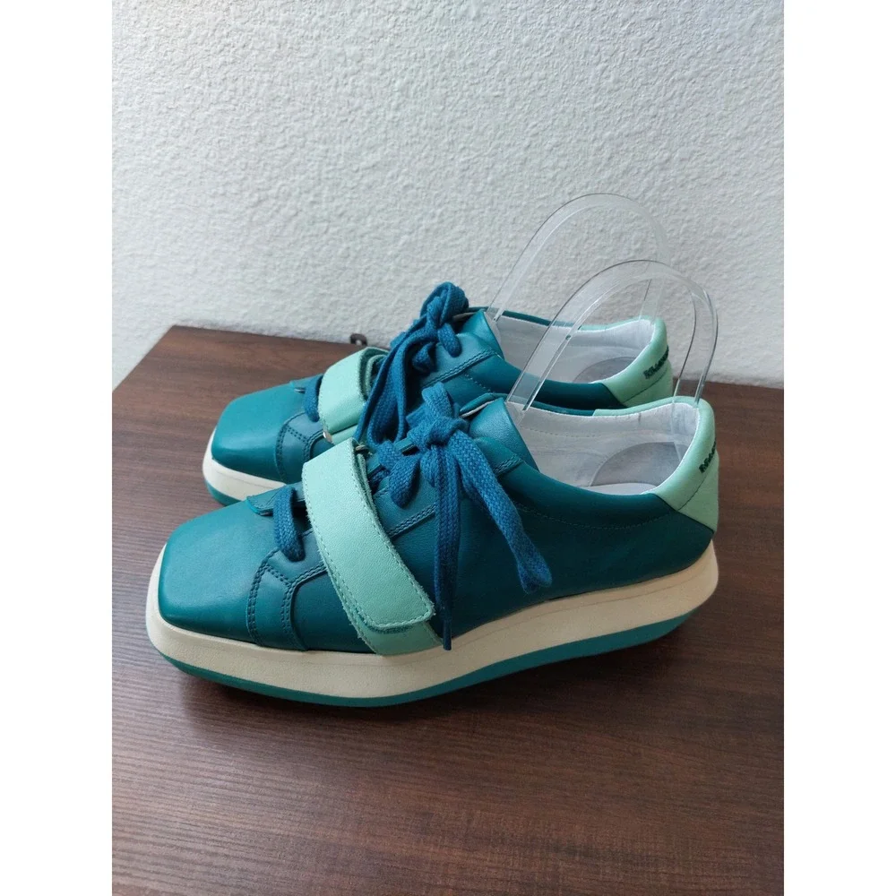 Manuel Barcelo Teal Leather Platform Sneakers Square Toe Made in Spain Size‎ 37